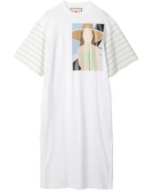 Plan C Graphic-Print Midi T-Shirt Dress - White