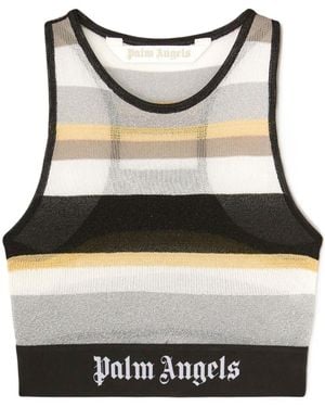 Palm Angels Striped Lurex-Detailing Crop Top - Black