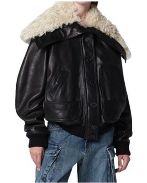 The Attico The Shearling Collar Bomber Jacket - Black