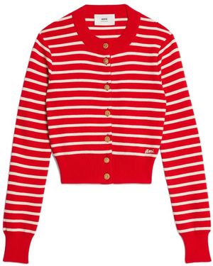 Ami Paris Merino Wool Striped Cardigan - Red