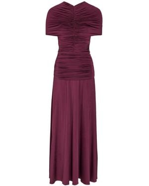 Self-Portrait Gathered Stretch-Jersey Midi Dress - Purple
