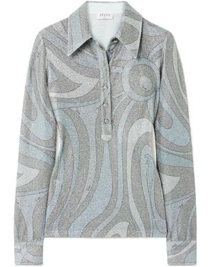 PUCCI Printed Metallic Jersey Polo Shirt - Gray