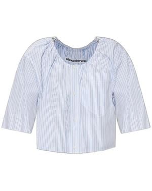 Alexander Wang Off-Shoulder Cropped Shirt - Blue