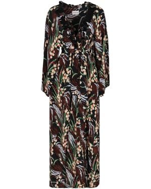 P.A.R.O.S.H. P.A.R.O..H. Printed Crepe Midi Dress - Black