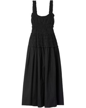 Doen Shirred Organic Cotton-Poplin Midi Dress - Black