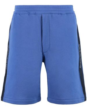McQueen Logo-Tape Elasticated Waistband Jersey Shorts - Blue