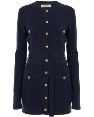 Chloé Chloé Long Sleeved Knitted Midi Dress - Blue
