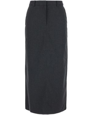 DUNST Pinstriped High-Waist Long Skirt - Black