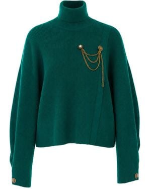 Liu Jo High-Neck Knit Sweater With Chain Detail - Green
