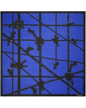 Celine Climbing Elephants Foulard, 90 - Blue
