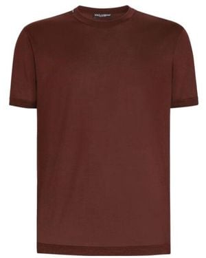 Dolce & Gabbana Crew Neck Silk T-Shirt - Brown