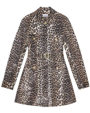 Ganni Leopard-Print Denim Dress - Brown