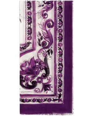 Dolce & Gabbana Majolica-Print Silk Scarf - Purple