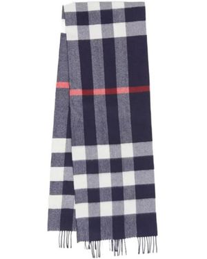 Burberry Check Fringed Scarf - Blue