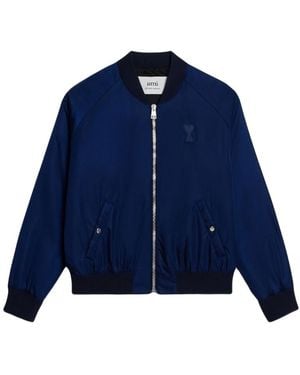 Ami Paris Logo-Embroidered Bomber Jacket - Blue