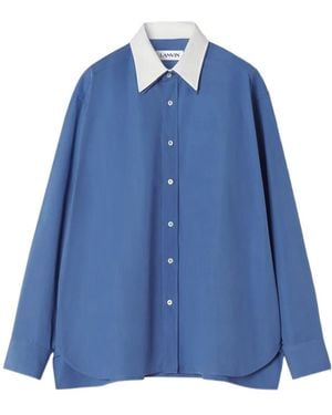 Lanvin Contrast-Collar Cotton Shirt - Blue
