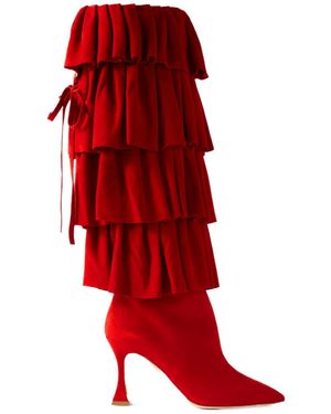 Manolo Blahnik Mifalone 90 Tiered Ruffled Suede Knee Boots