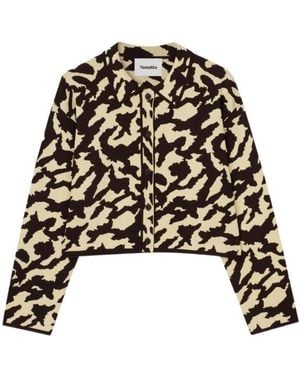 Nanushka Animal-Print Cropped Jacket - Black