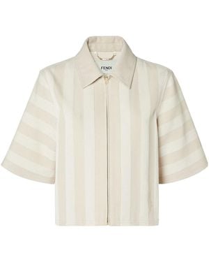 Fendi Striped Short-Sleeve Jacket - Natural