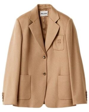 Miu Miu Single-Breasted Camel Hair Jacket - Brown