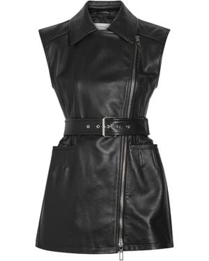 Sportmax Belted Leather Biker Vest Jacket - Black