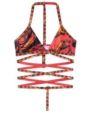 PUCCI Orchidee-Print Silk Bra - Red