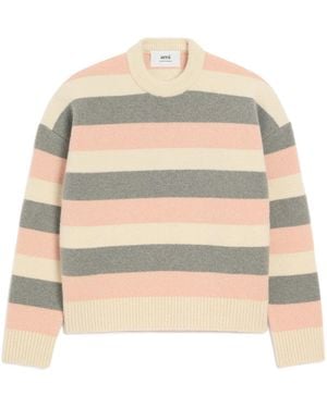 Ami Paris Striped Crewneck Jumper - Natural
