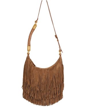 Balmain Ébène Hobo Fringed Suede Bag - Brown
