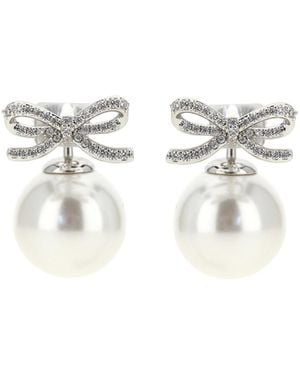 Self-Portrait Crystal Bow Pearl Earrings - White