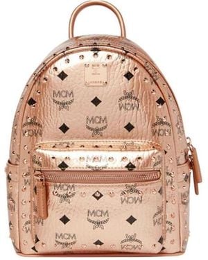 MCM Logo Printed Rivet Backpack - Pink
