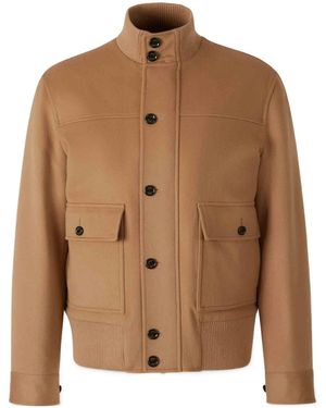 Lardini Button-Detail Ribbed-Trim Jacket - Brown