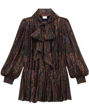 Saint Laurent Lavallière Paisley Long-Sleeved Dress - Brown