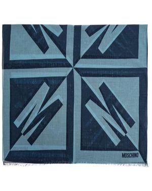 Moschino Logo Printed Raw Edge Scarf - Blue