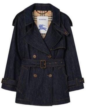 Burberry Short Denim Fitzrovia Trench Coat - Blue