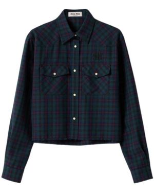 Miu Miu Tartan-Plaid Wool Shirt - Blue