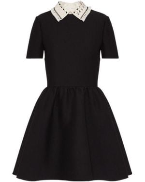 Valentino Contrast-Collar A-Line Dress - Black