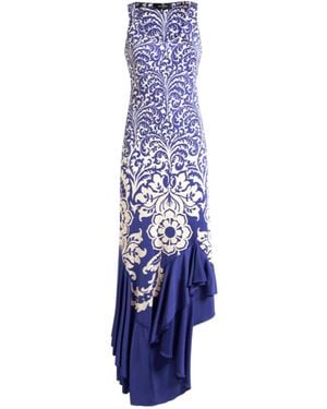 Etro Flounce Printed Long Jersey Dress - Blue