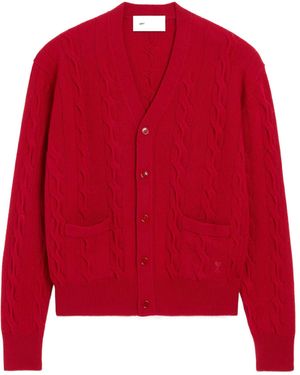 Ami Paris Long-Sleeved Cardigan - Red