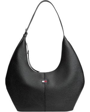 Tommy Hilfiger Flag Plaque Slouch Hobo Bag - Black