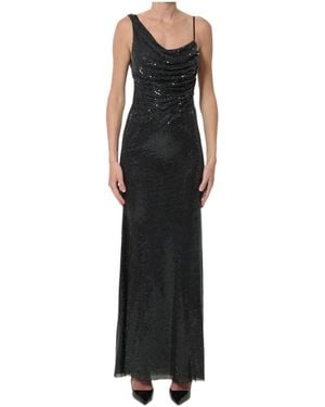 Self-Portrait Rhinestone Draped Maxi Dress - Black