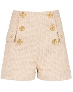 Balmain Nude And Monogram Jacquard Print Shorts - Natural