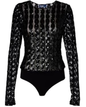Polo Ralph Lauren Sequined Mesh And Jersey Bodysuit - Black