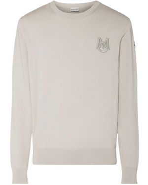 Moncler Embroidered Monogram Cotton Sweater - White