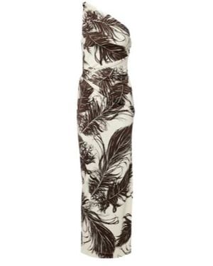 Oscar de la Renta Printed One-Shoulder Jersey Maxi Dress - White