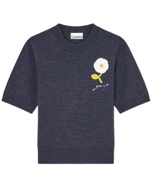 Ganni Knitted T-Shirt - Blue