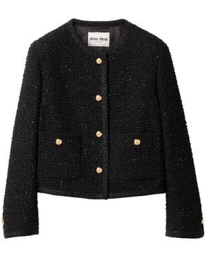 Miu Miu Button-Up Cropped Jacket - Black