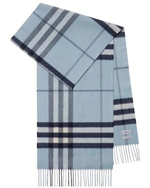 Burberry Checked Fringed-Edge Scarf - Blue