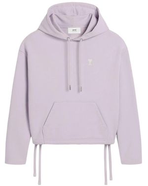 Ami Paris Ami Ami De Coeur Cropped Fleece Hoodie - Purple