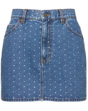GIUSEPPE DI MORABITO Embellished Cotton Denim Mini Skirt - Blue
