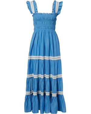 RIXO London Aubrie Lace-Trimmed Cotton Voile Midi Dress - Blue